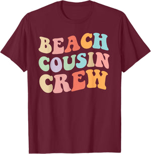 Matching Beach Cousin Crew Retro Graphic – Fun, Colorful T-Shirt - T-Shirt | Maroon