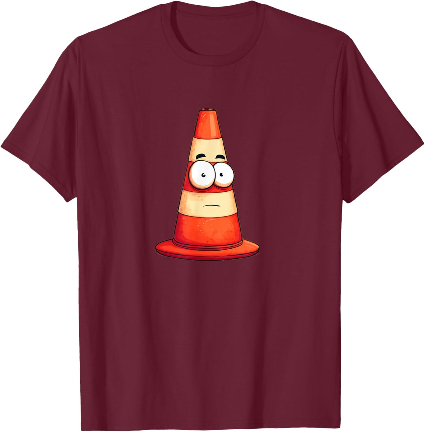 Funny Traffic Cone Face Expression Logo T-Shirt - T-Shirt | Maroon