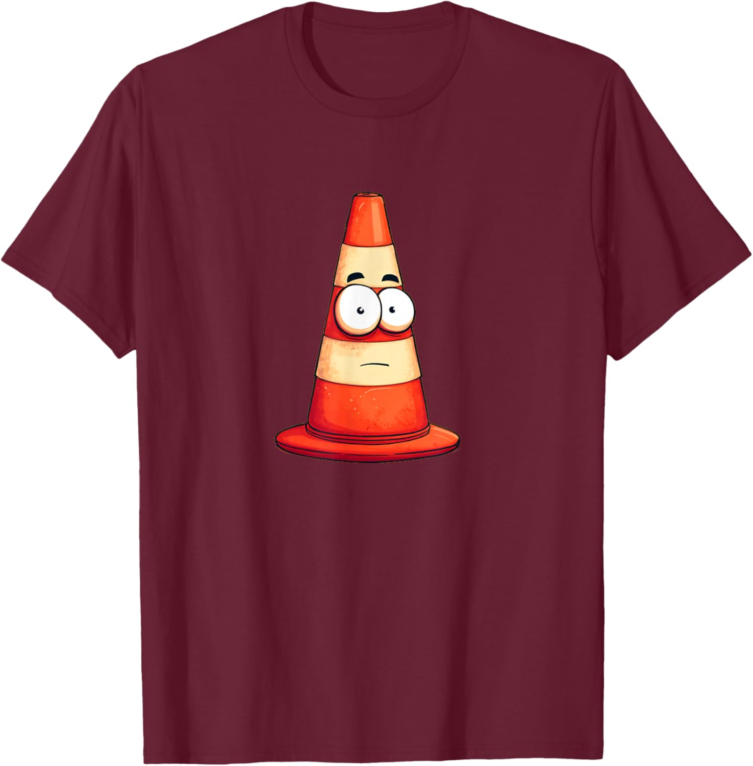 Funny Traffic Cone Face Expression Logo T-Shirt - T-Shirt | Maroon