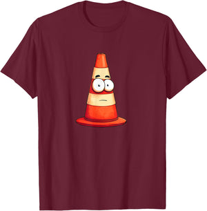 Funny Traffic Cone Face Expression Logo T-Shirt - T-Shirt | Maroon