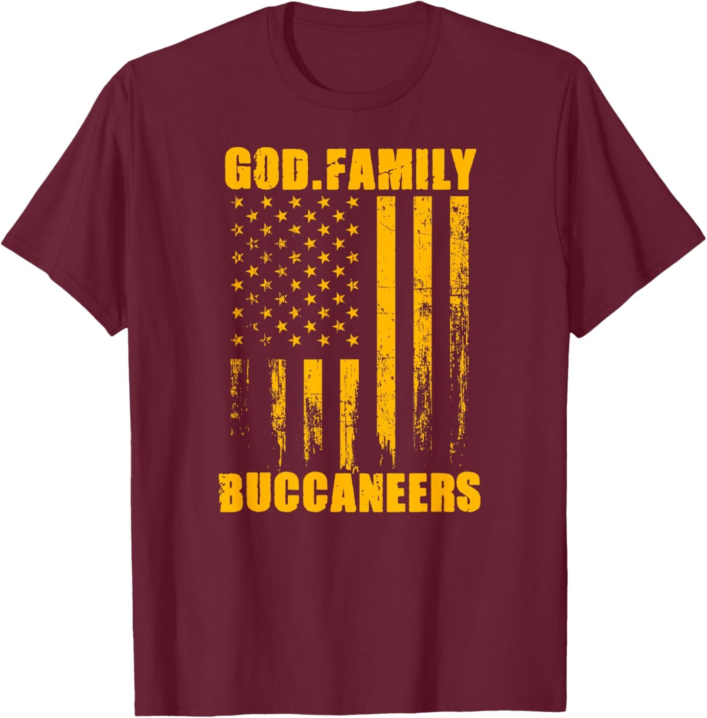 Kingston Buccaneers God. Family. Vintage USA Flag T-Shirt - T-Shirt | Maroon