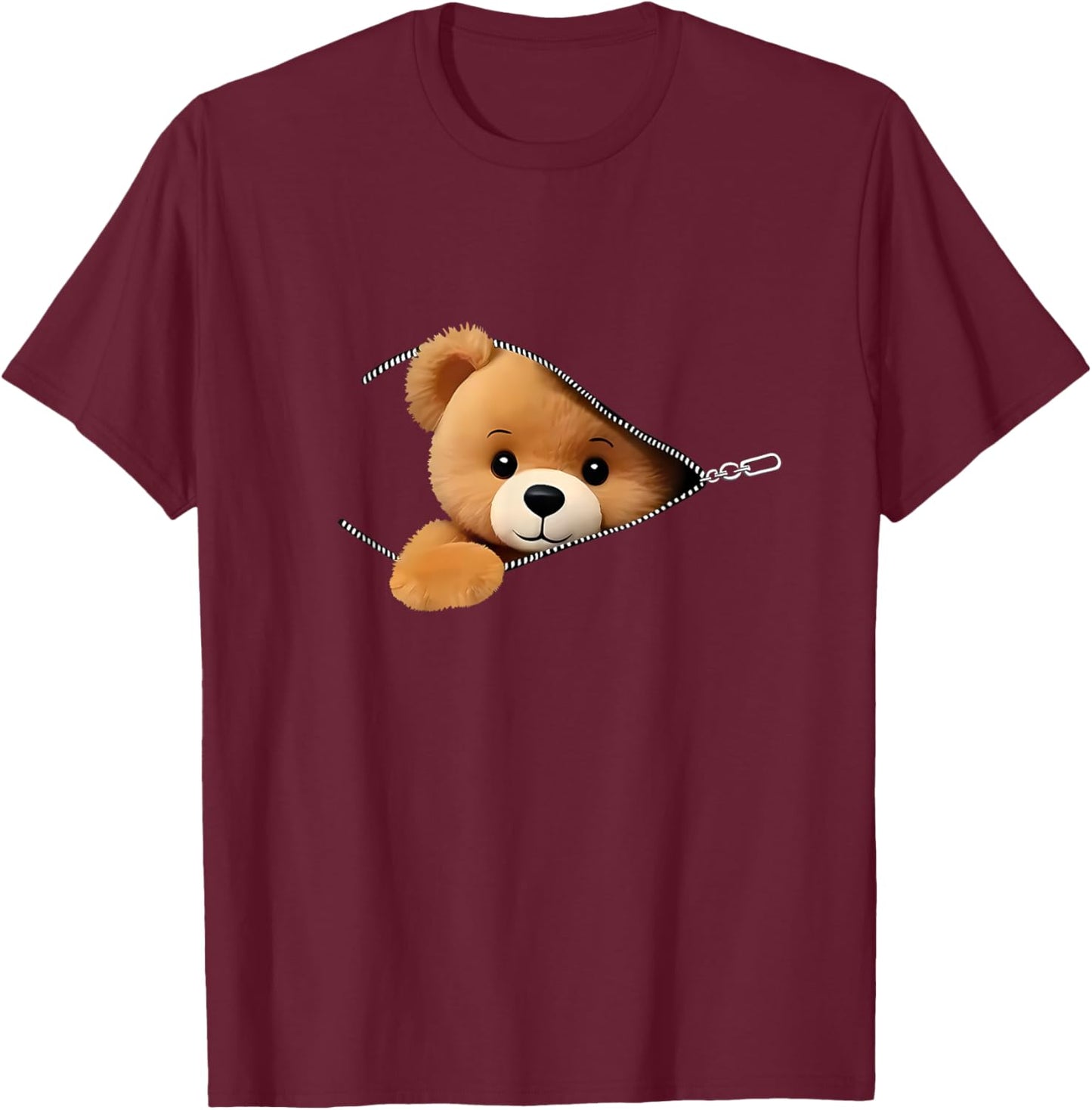 Bear Print Zipper T-Shirt - T-Shirt | Maroon