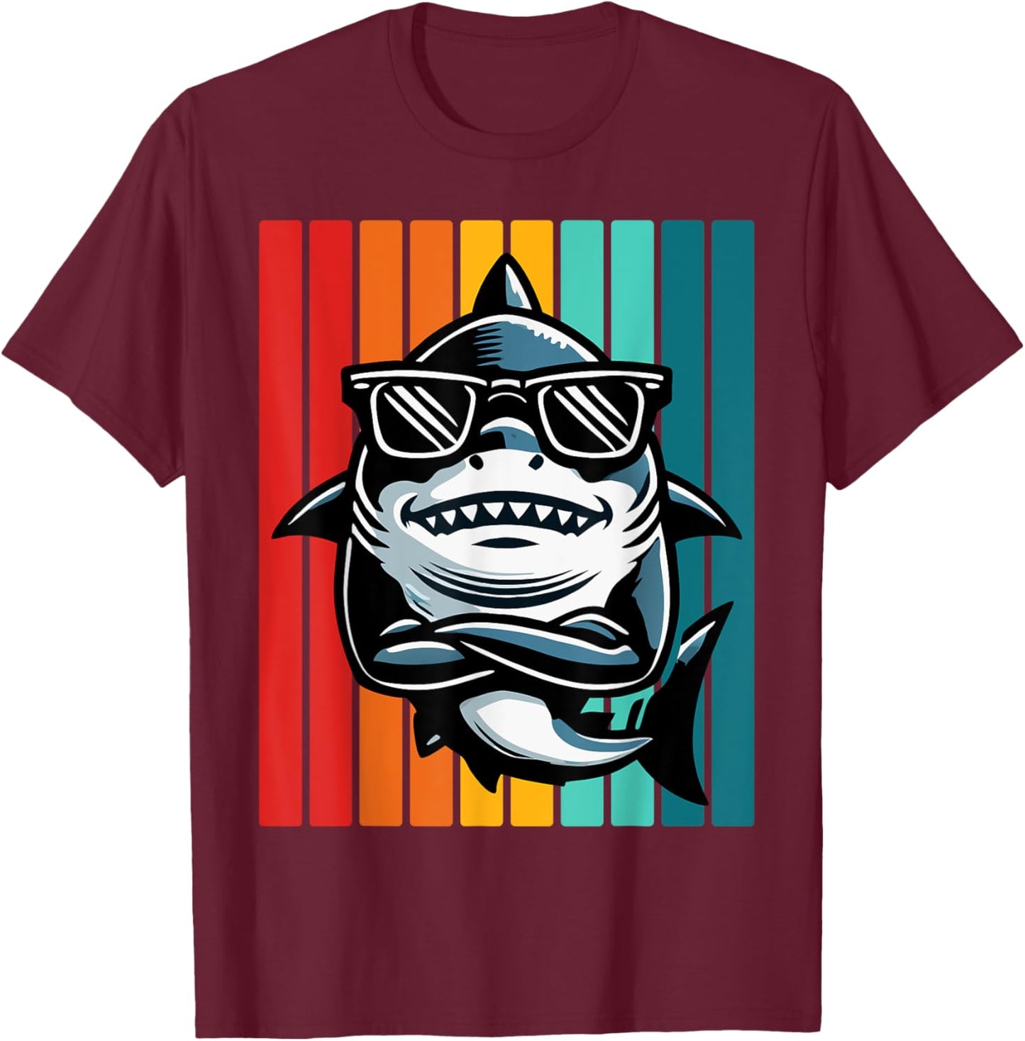 Cool Retro Shark in Sunglasses 70s 80s 90s Funny Shark T-Shirt - T-Shirt | Maroon