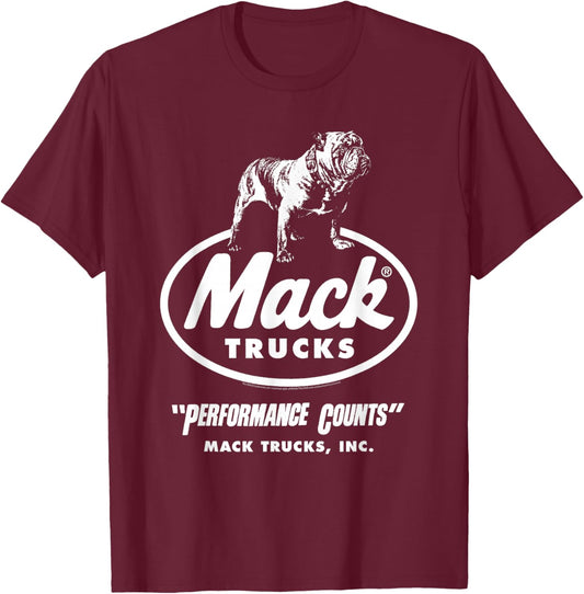 Mack Trucks Performance Counts Bulldog Logo Trucking T-Shirt - T-Shirt | Maroon