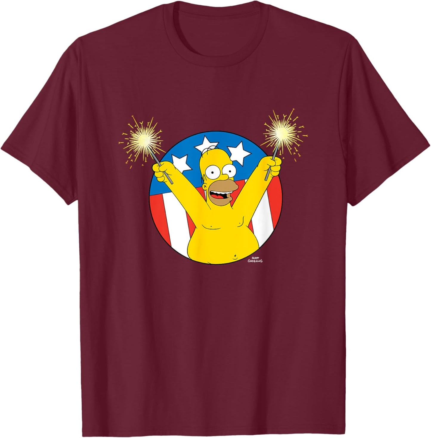 The Simpsons 4th Of July American Flag Woo-Hoo Homer T-Shirt - T-Shirt | Maroon