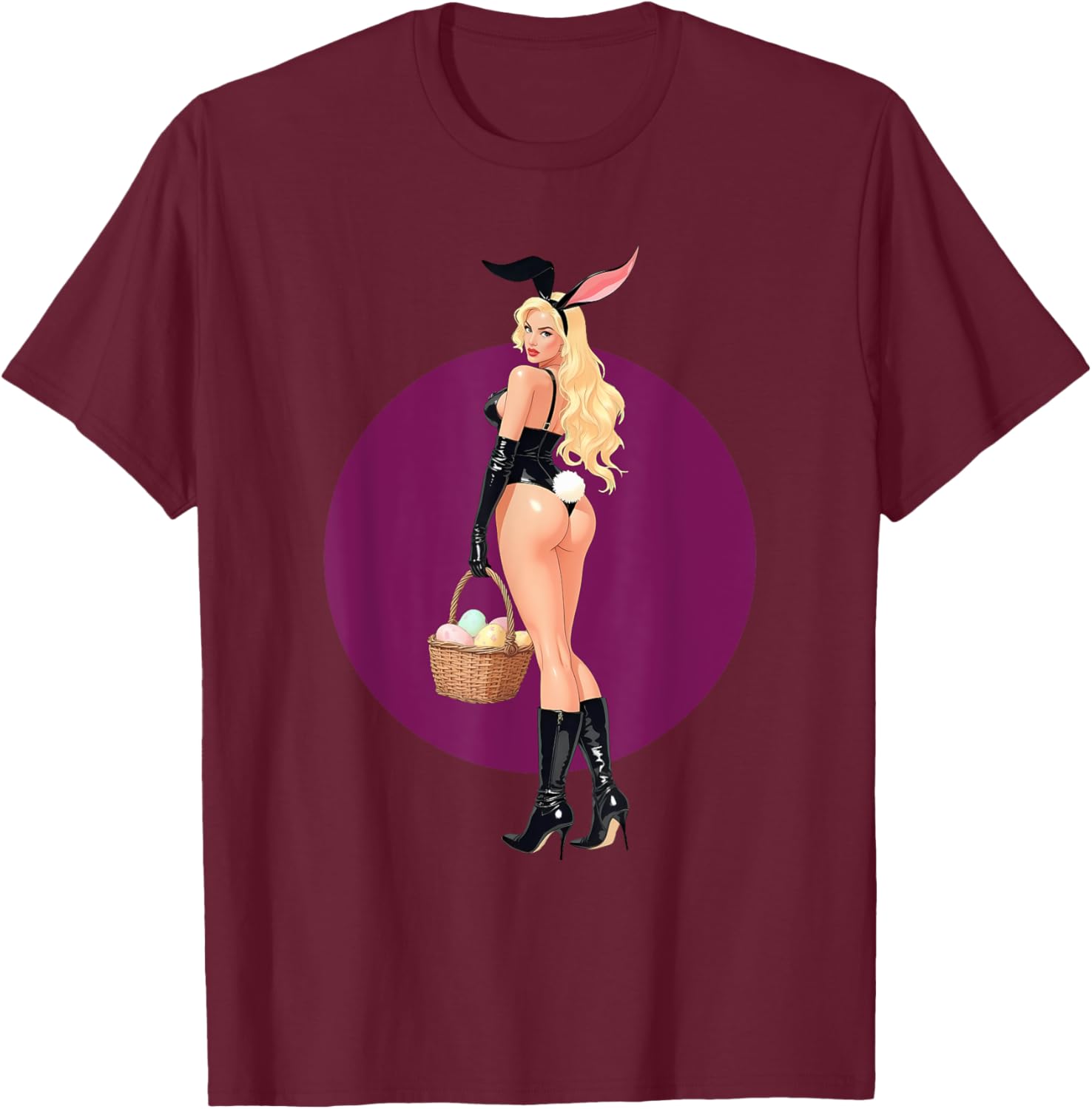 Pin-Up Sexy Rabbit Girl Easter Day Eggs Vintage Men Women T-Shirt - T-Shirt | Maroon