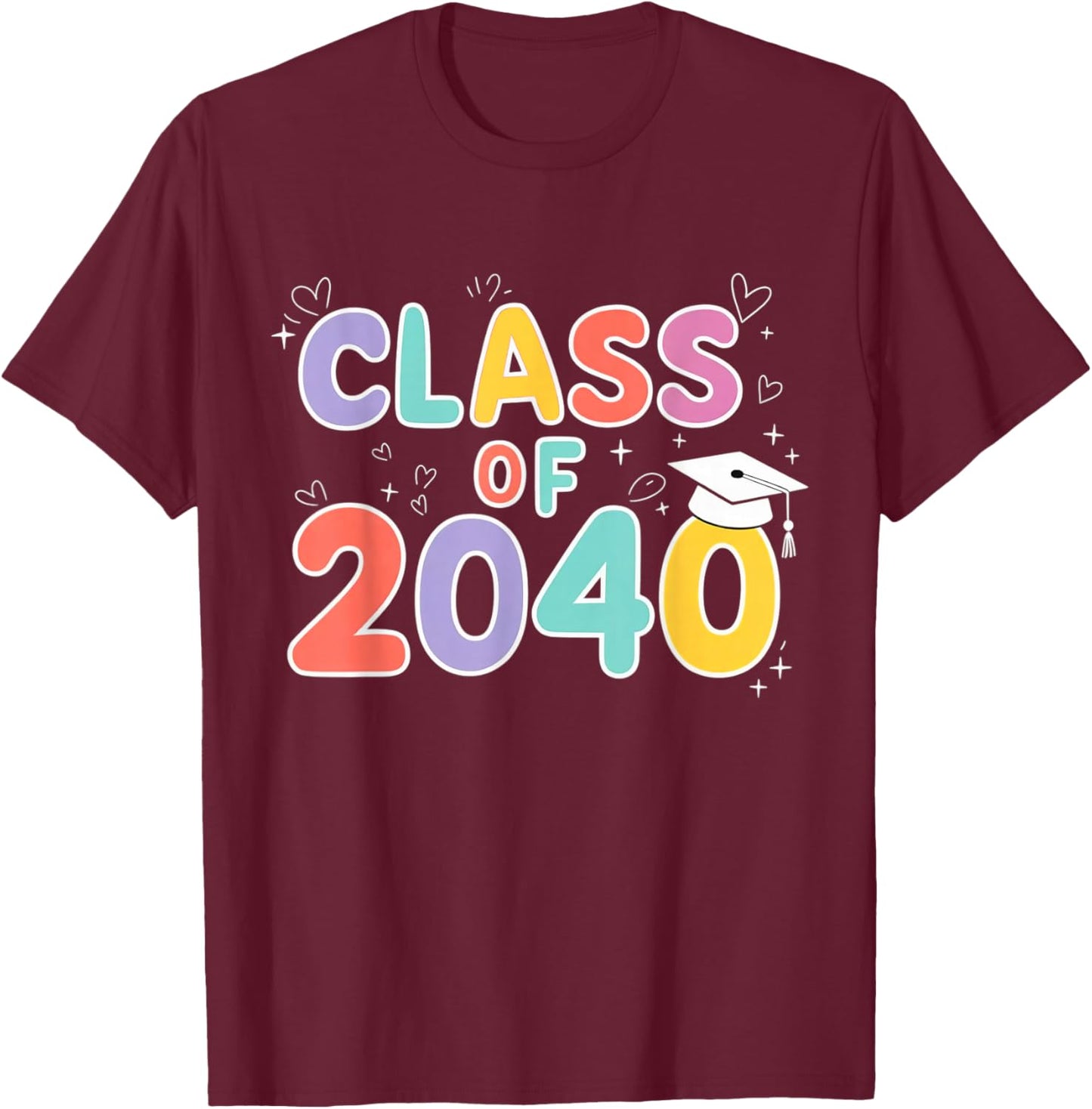 Class of 2040 Grow with Me First Day of School Graduation T-Shirt - T-Shirt | Maroon
