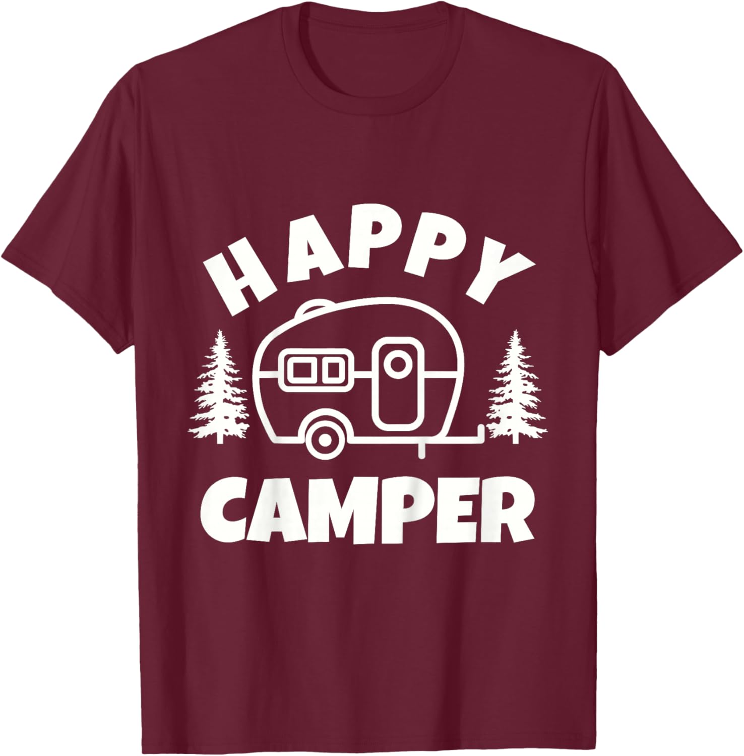 Cute Happy Camper RV Van Camping Summer Road Trip Boys Girls T-Shirt - T-Shirt | Maroon