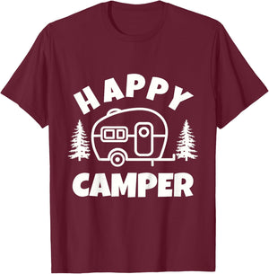Cute Happy Camper RV Van Camping Summer Road Trip Boys Girls T-Shirt - T-Shirt | Maroon