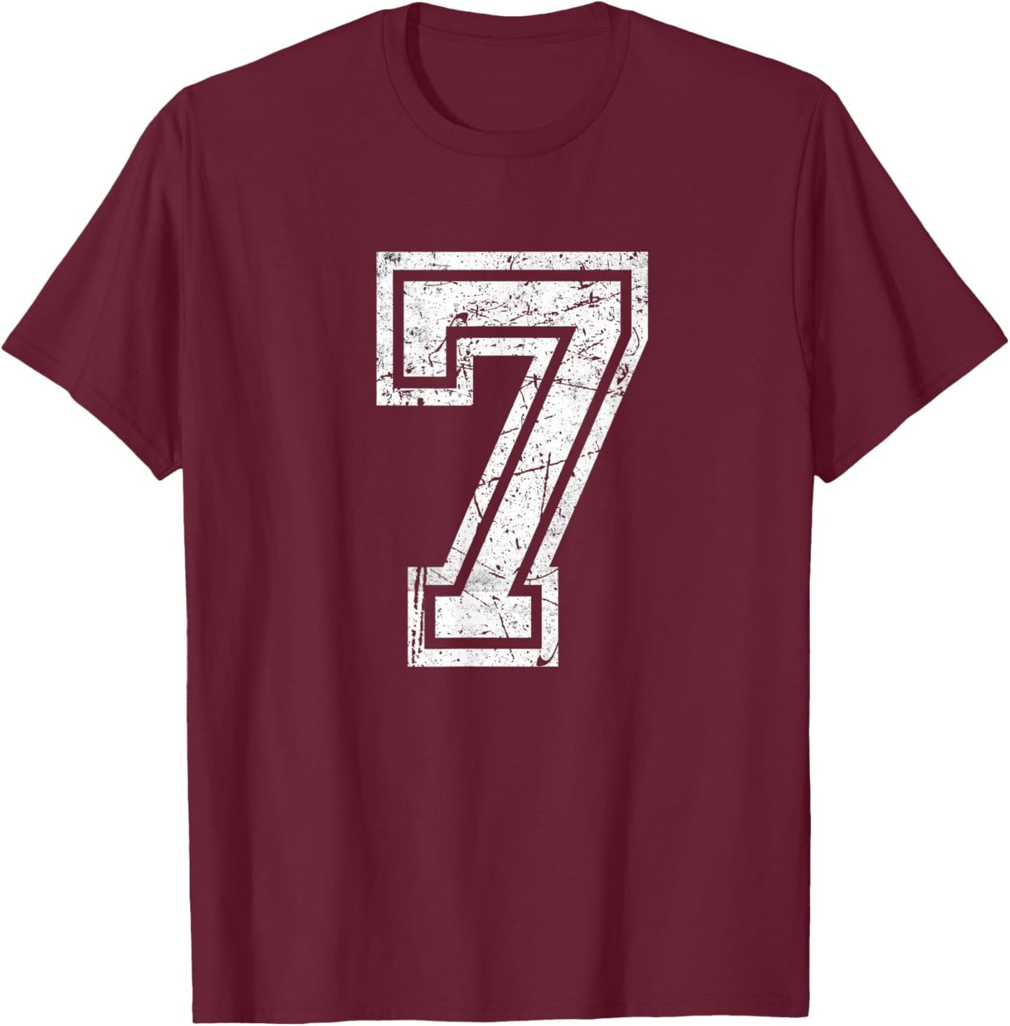 Vintage Number #7 Sport White Varsity Number T-Shirt - T-Shirt | Maroon