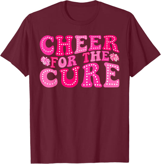 Cheer For The Cure Retro Breast Cancer Awareness Cheerleader T-Shirt - T-Shirt | Maroon