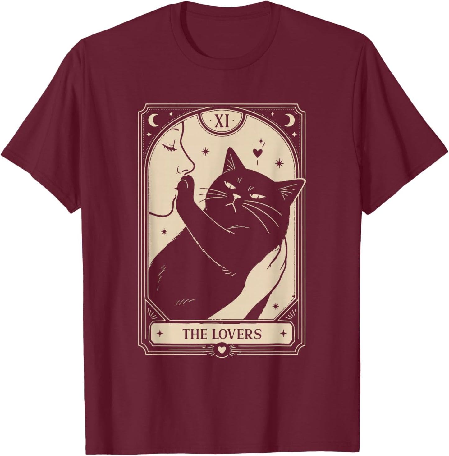 Witchy Cat Tarot Card T-Shirt - T-Shirt | Maroon
