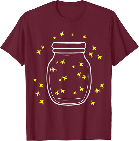 Fireflies in Jar for Nature Lovers Summer Vibe T-Shirt - T-Shirt | Maroon