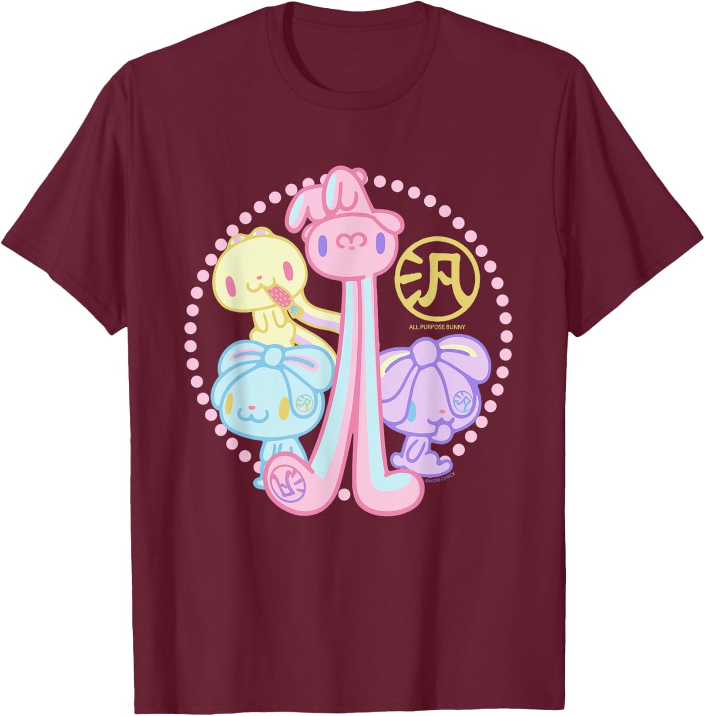 All Purpose Bunny Hanyo Usagi Pink Blue Purple & Yellow T-Shirt - T-Shirt | Maroon