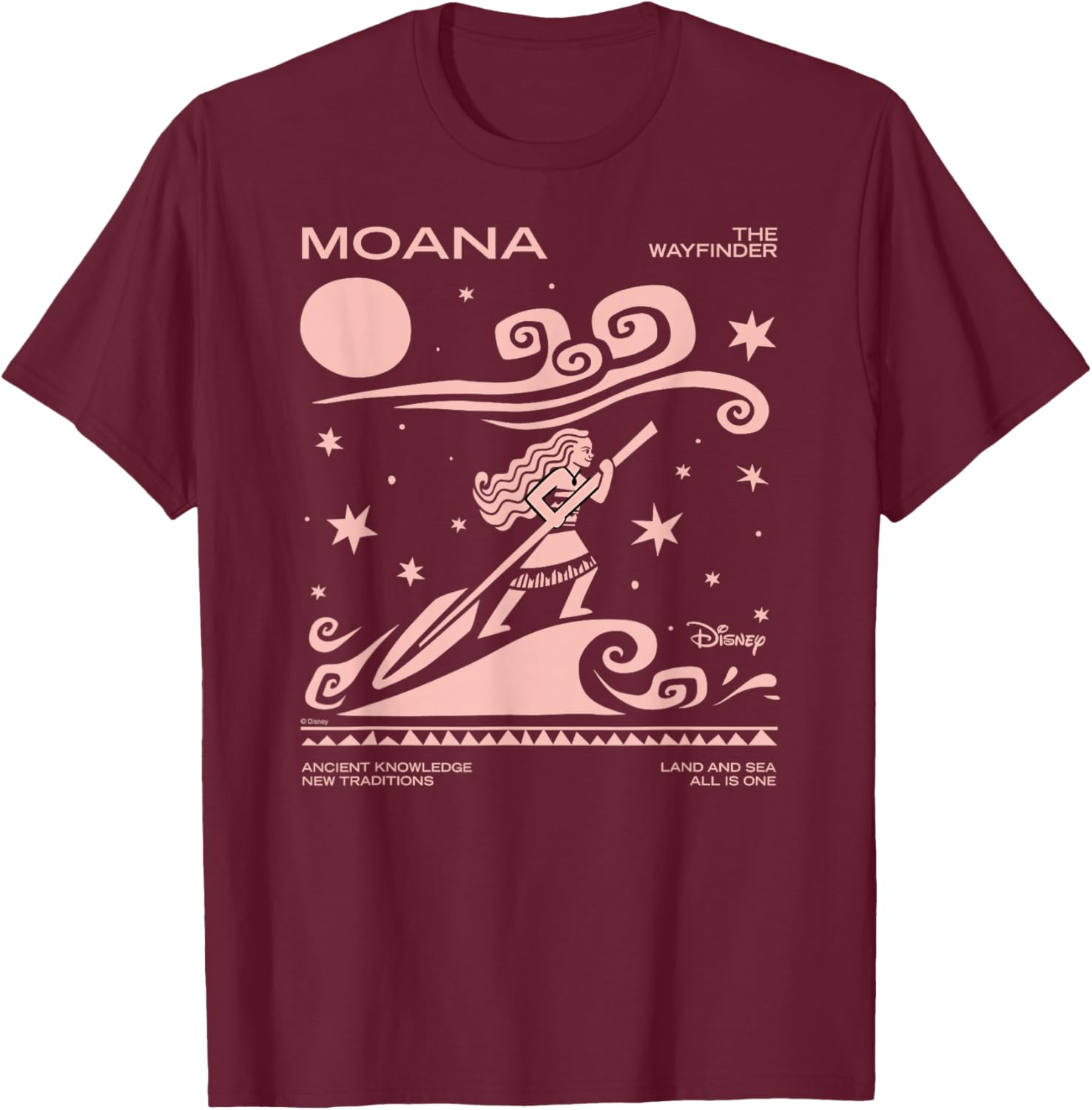 Disney Moana The Wayfinder Ancient Knowledge Pink T-Shirt - T-Shirt | Maroon