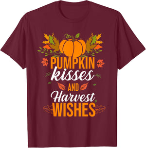 Fun Pumpkin Kisses and Harvest Wishes Fall Lovers pumpkin T-Shirt - T-Shirt | Maroon