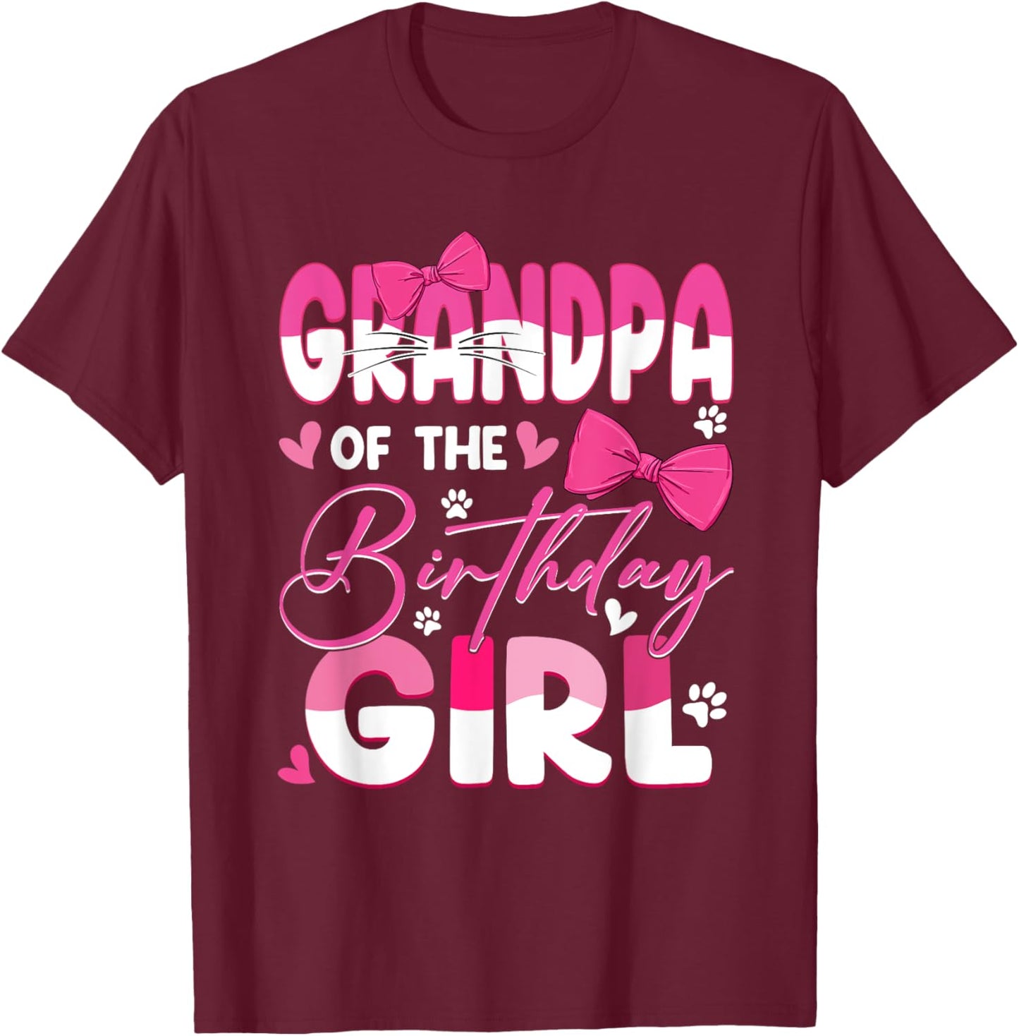 Grandpa Of The Birthday Girl Cat Kitty Family Matching T-Shirt - T-Shirt | Maroon