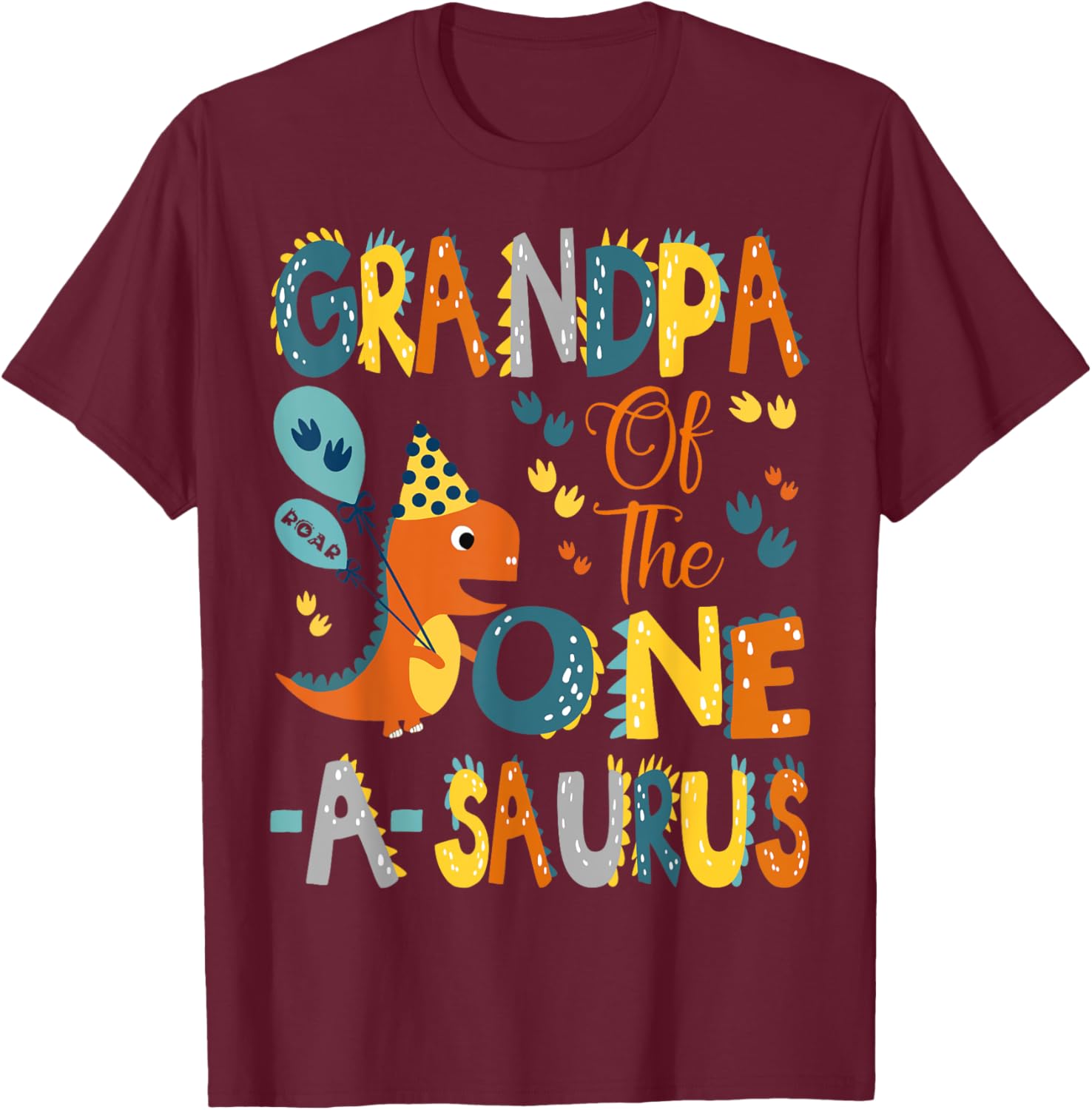 Grandpa Of The One-A-Saurus 1St Birthday Dinosaur Party T-Shirt - T-Shirt | Maroon