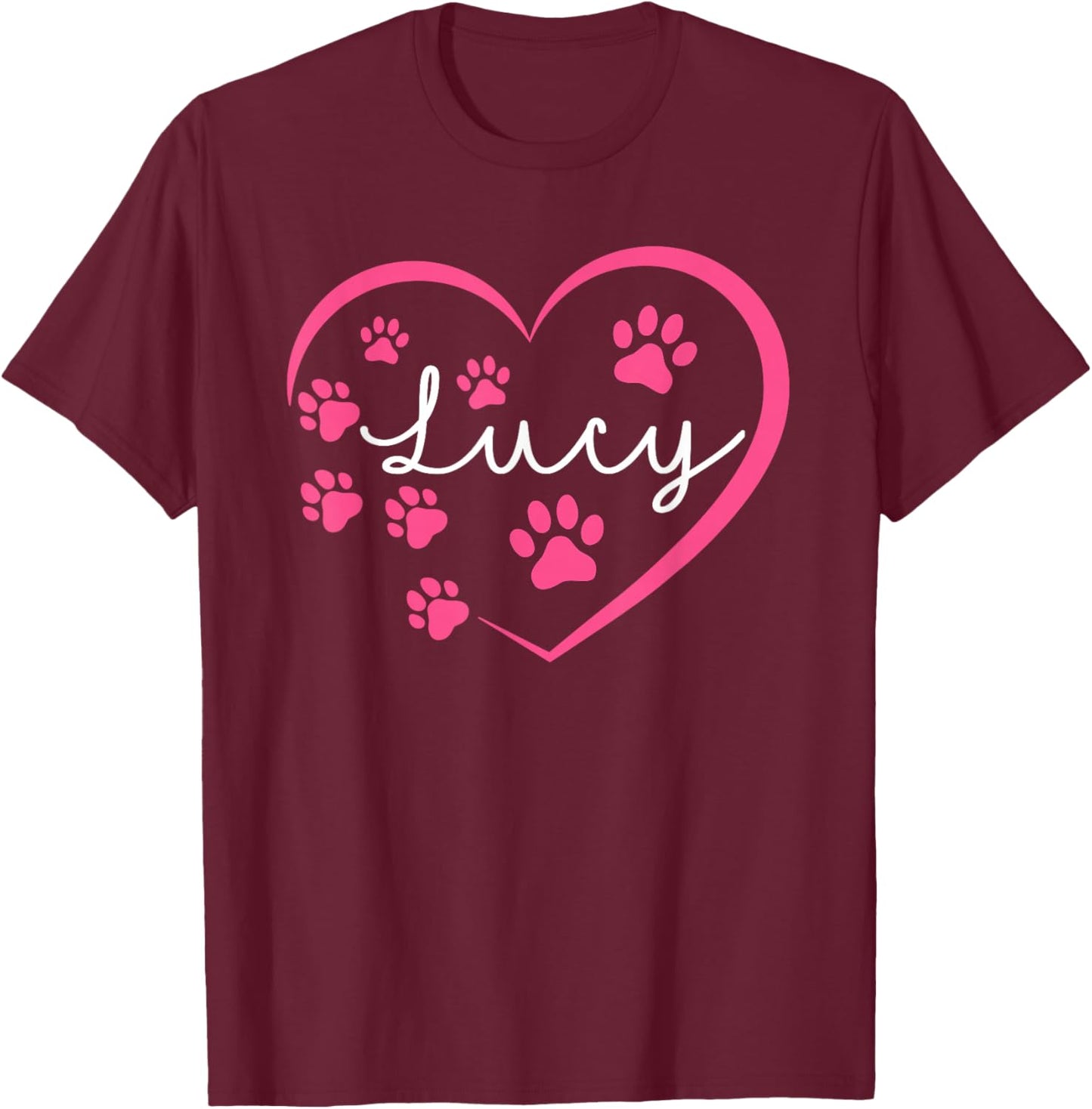 I Love Lucy A Love Forever Heart Dog Paw Dog Name T-Shirt - T-Shirt | Maroon