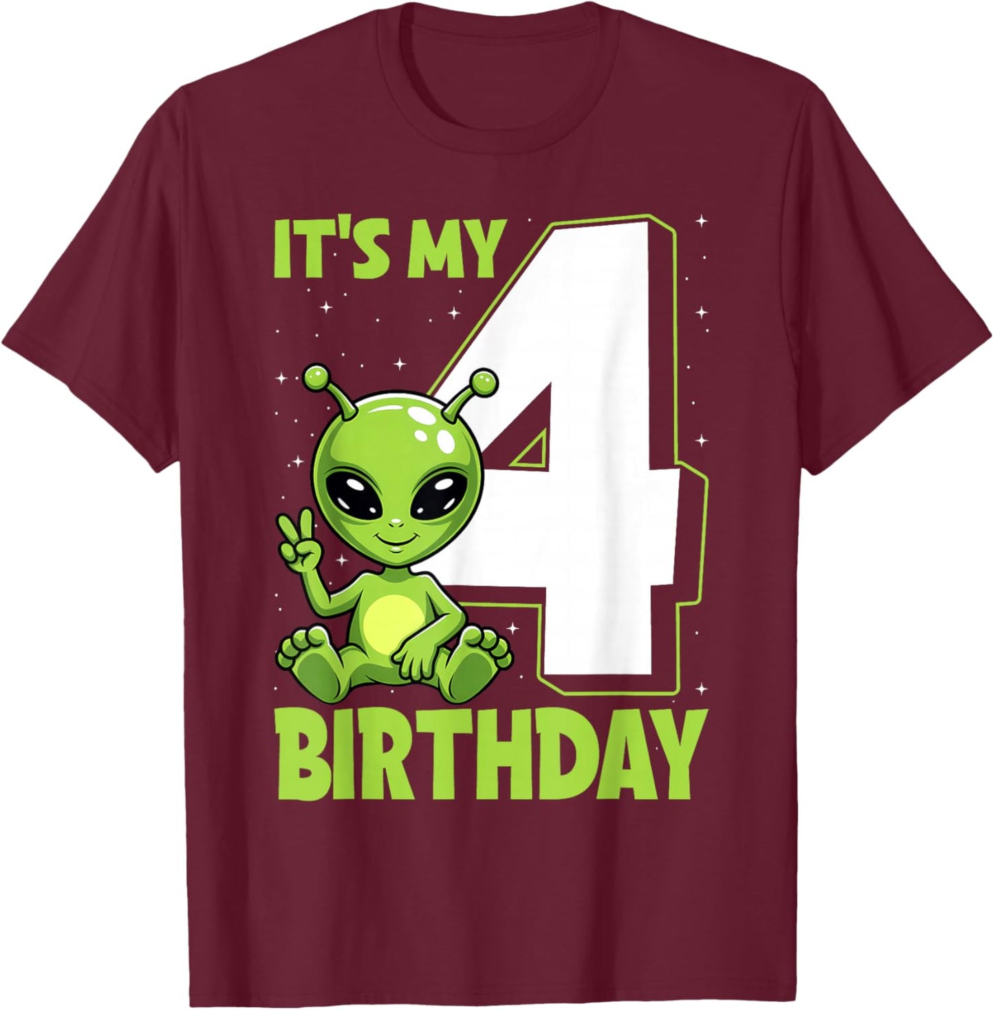 Kids Alien 4 Years Old Boy Girls 4th Birthday T-Shirt - T-Shirt | Maroon