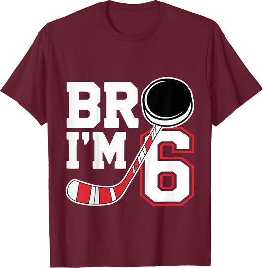 Kids Six Years Old 6th Birthday Hockey Player Birthday T-Shirt - T-Shirt | Maroon