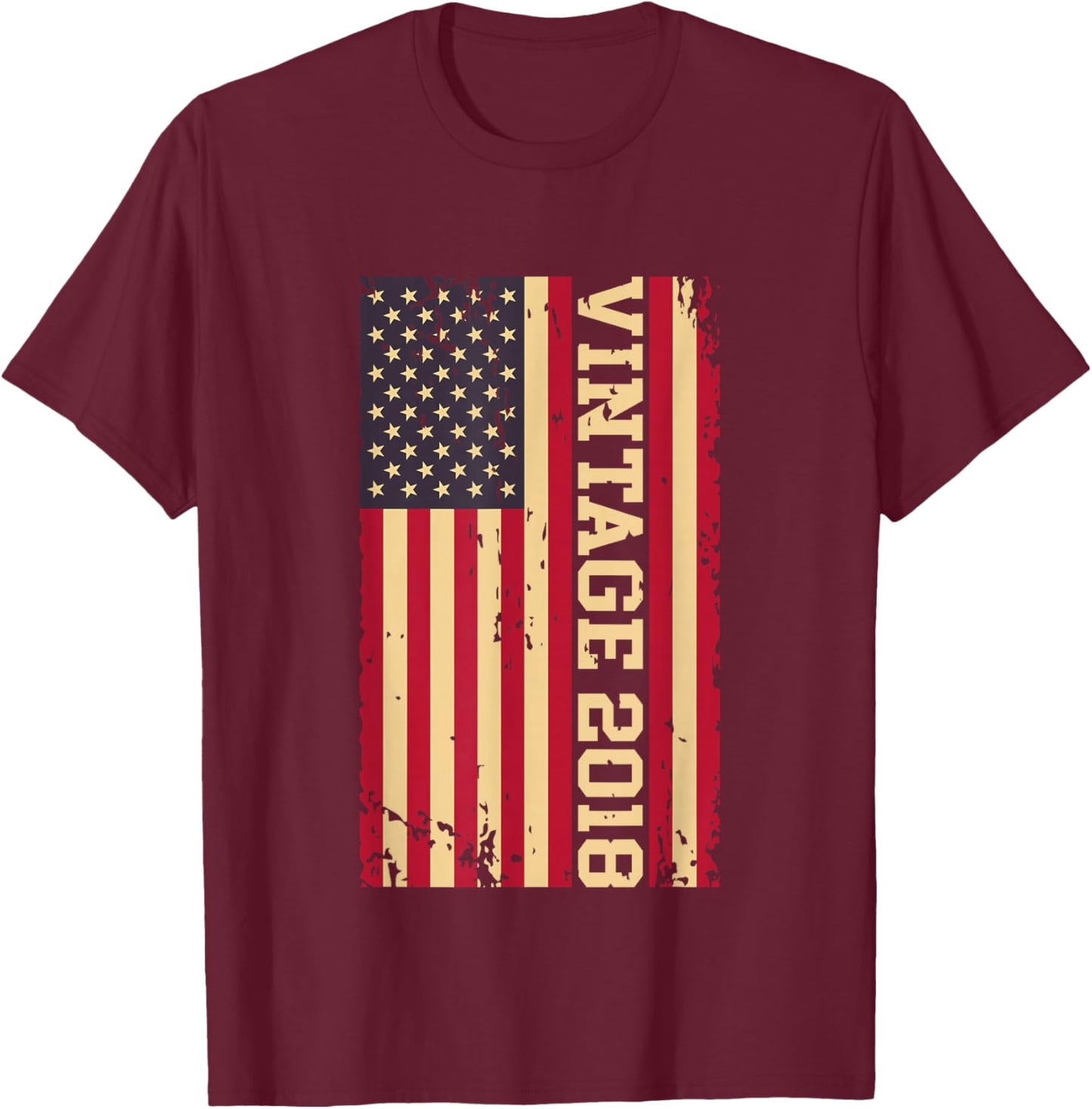 2018 Vintage 8th Birthday 8 Years Old American USA Flag T-Shirt - T-Shirt | Maroon
