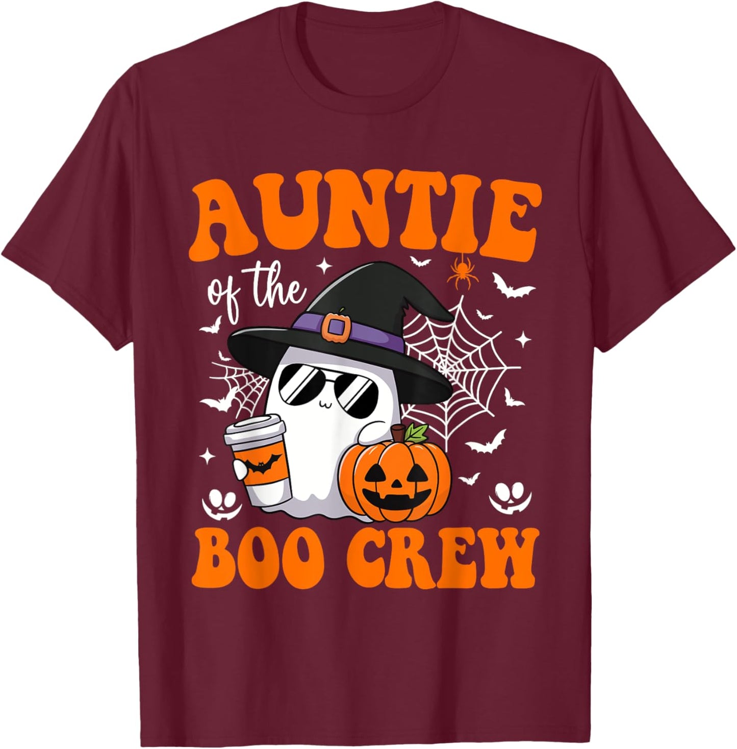 Auntie Boo Crew Groovy Ghost Matching Family Halloween T-Shirt - T-Shirt | Maroon