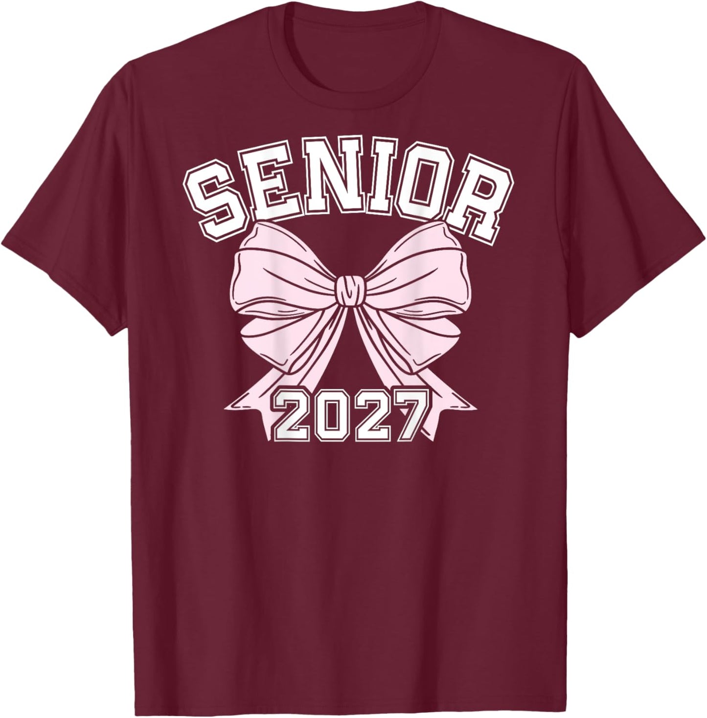 Class Of 2027 Senior Coquette Bow Aesthetic T-Shirt - T-Shirt | Maroon