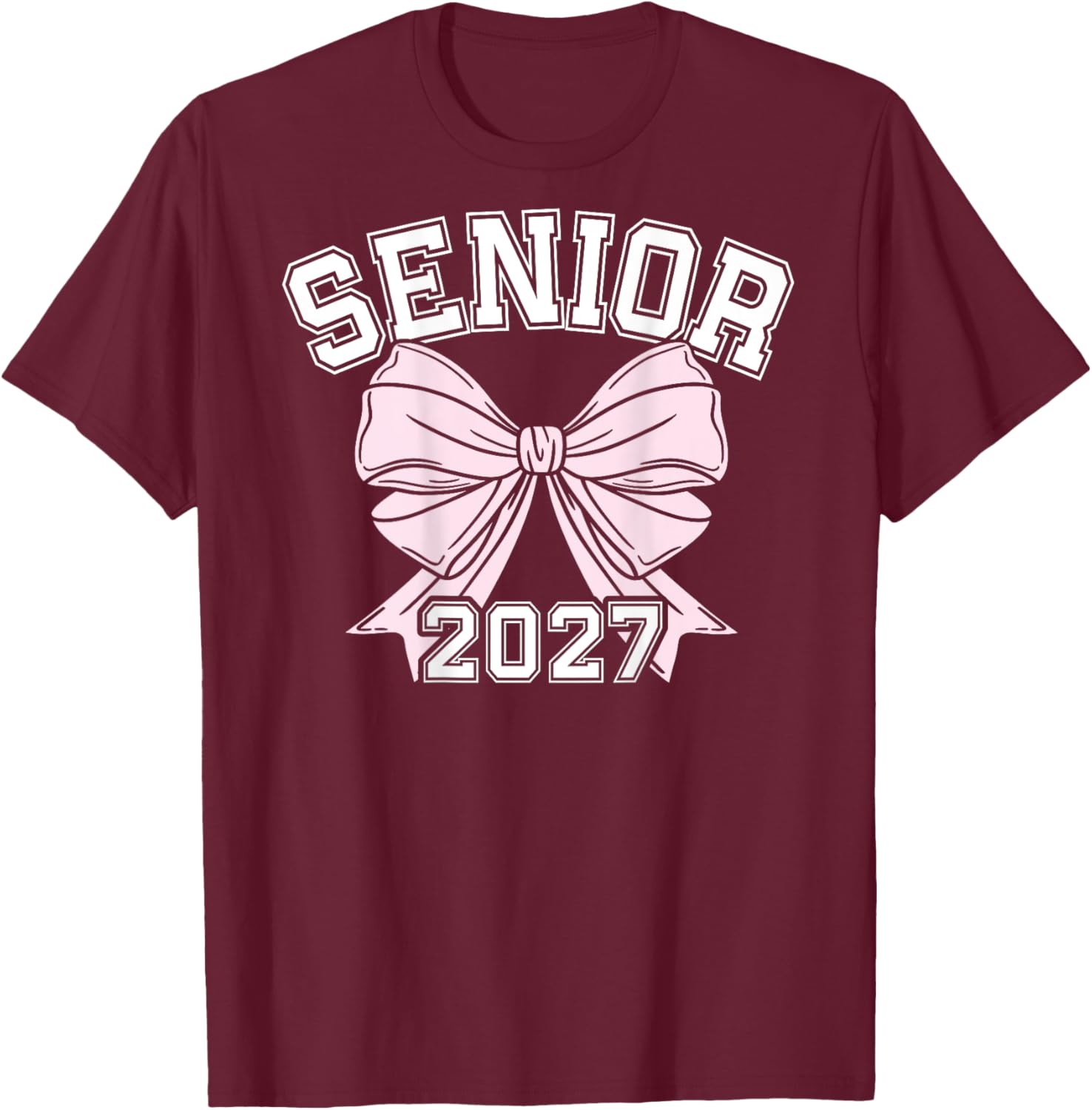 Class Of 2027 Senior Coquette Bow Aesthetic T-Shirt - T-Shirt | Maroon