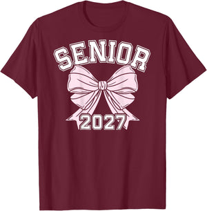 Class Of 2027 Senior Coquette Bow Aesthetic T-Shirt - T-Shirt | Maroon