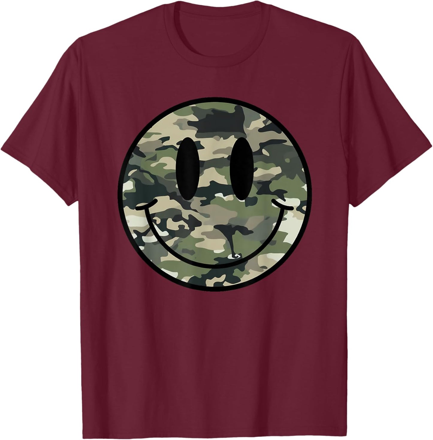 Camouflage Old Camo Happy Face T-Shirt - T-Shirt | Maroon