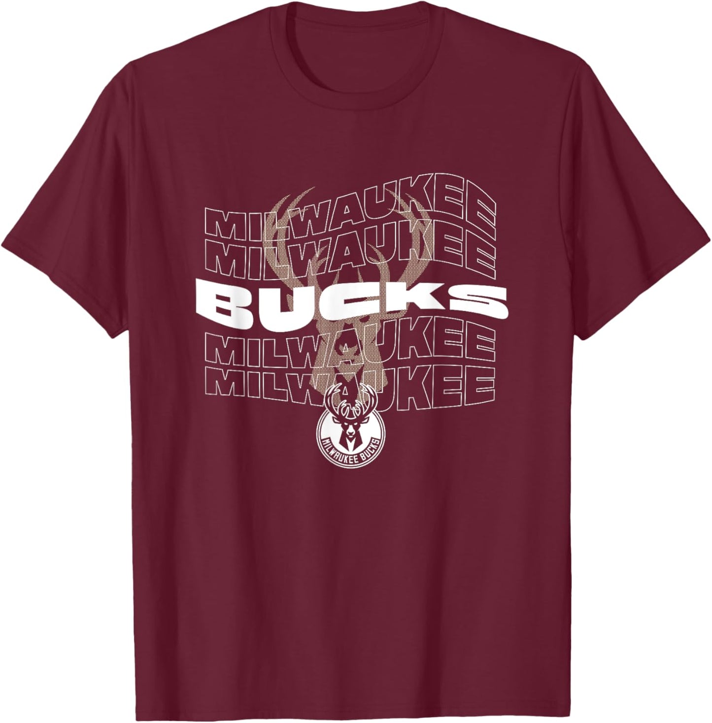 NBA Milwaukee Bucks Wave Outline Team Logo T-Shirt - T-Shirt | Maroon