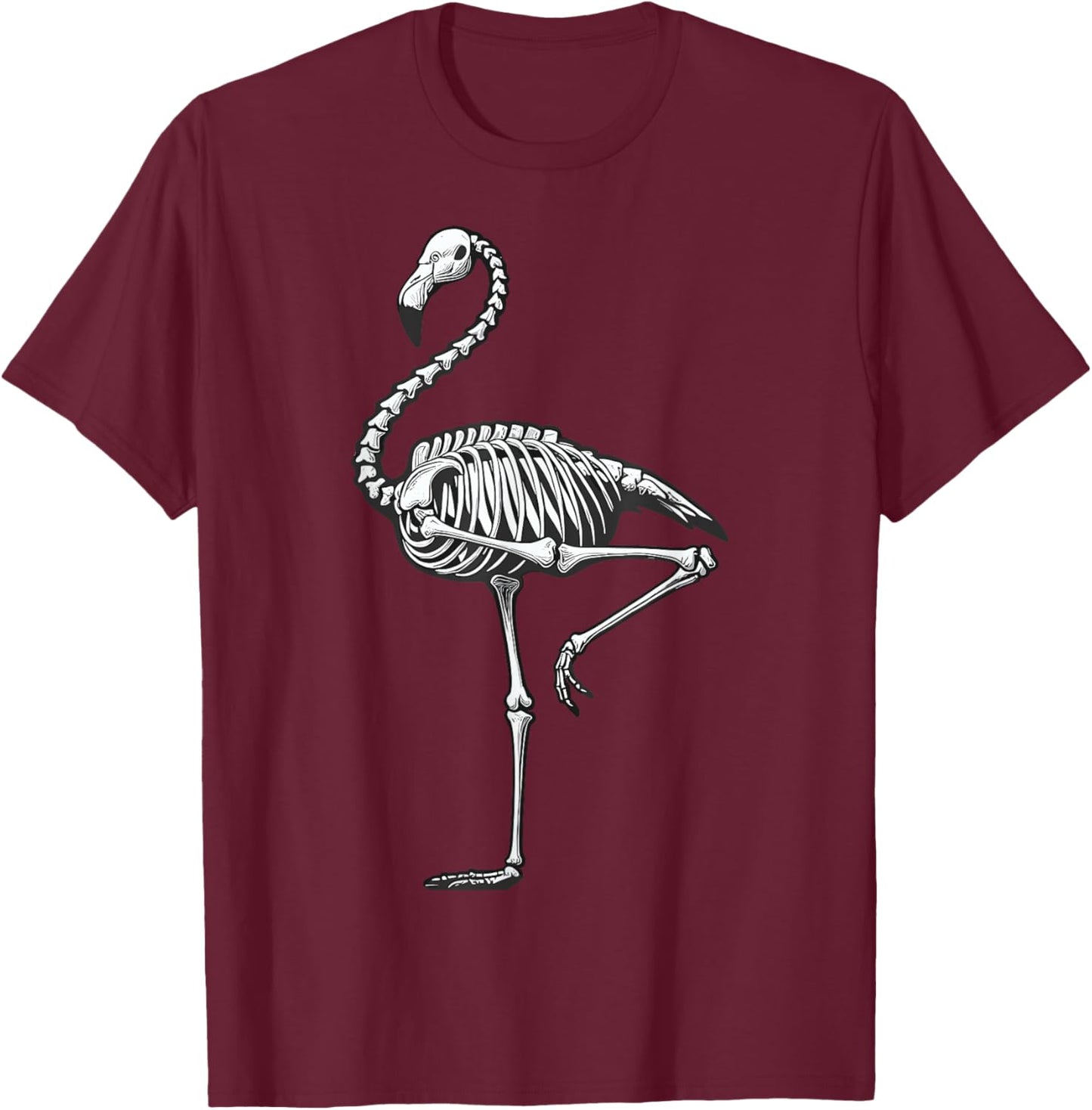 Skeleton Flamingo Halloween T-Shirt - T-Shirt | Maroon