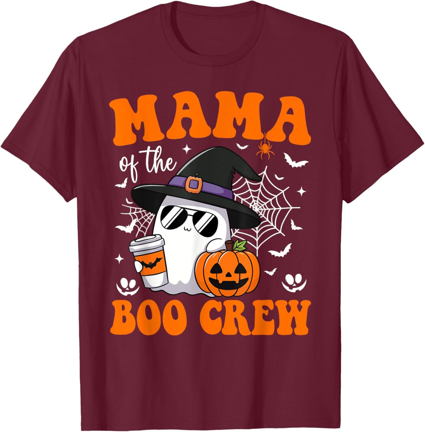 Mama of Boo Crew Groovy Ghost Matching Family Halloween T-Shirt - T-Shirt | Maroon
