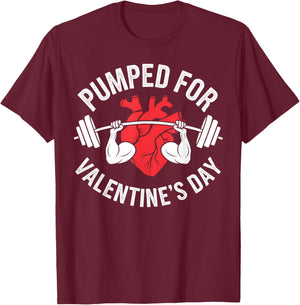 Valentine's Day Heartbeat Weightlifting Gym Lover Workout T-Shirt - T-Shirt | Maroon