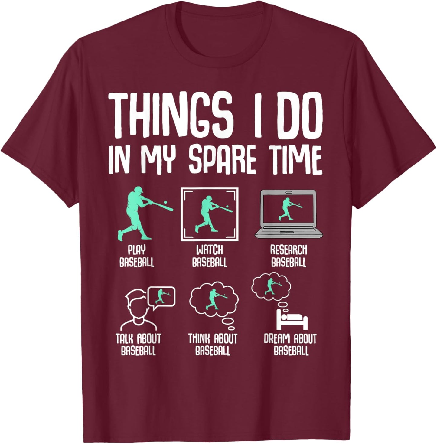 Baseball Things I Do In My Spare Time Kids Boys Youth T-Shirt - T-Shirt | Maroon