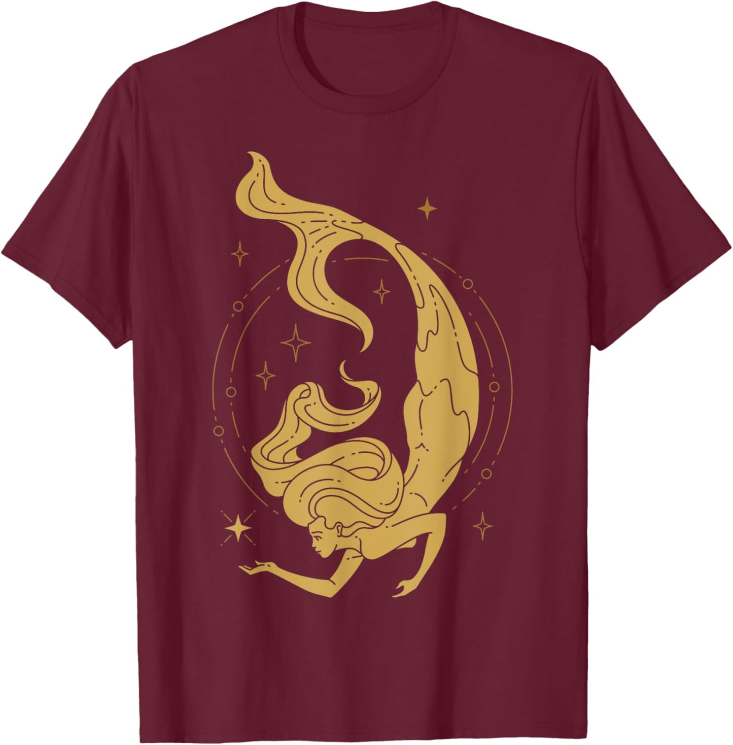 Fairy Tale Mermaid Tarot Cards Beautiful Mermaid Star Power T-Shirt - T-Shirt | Maroon