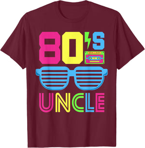 1980s Themed Party Costume Eighties Theme Outfit 80's Uncle T-Shirt - T-Shirt | Maroon