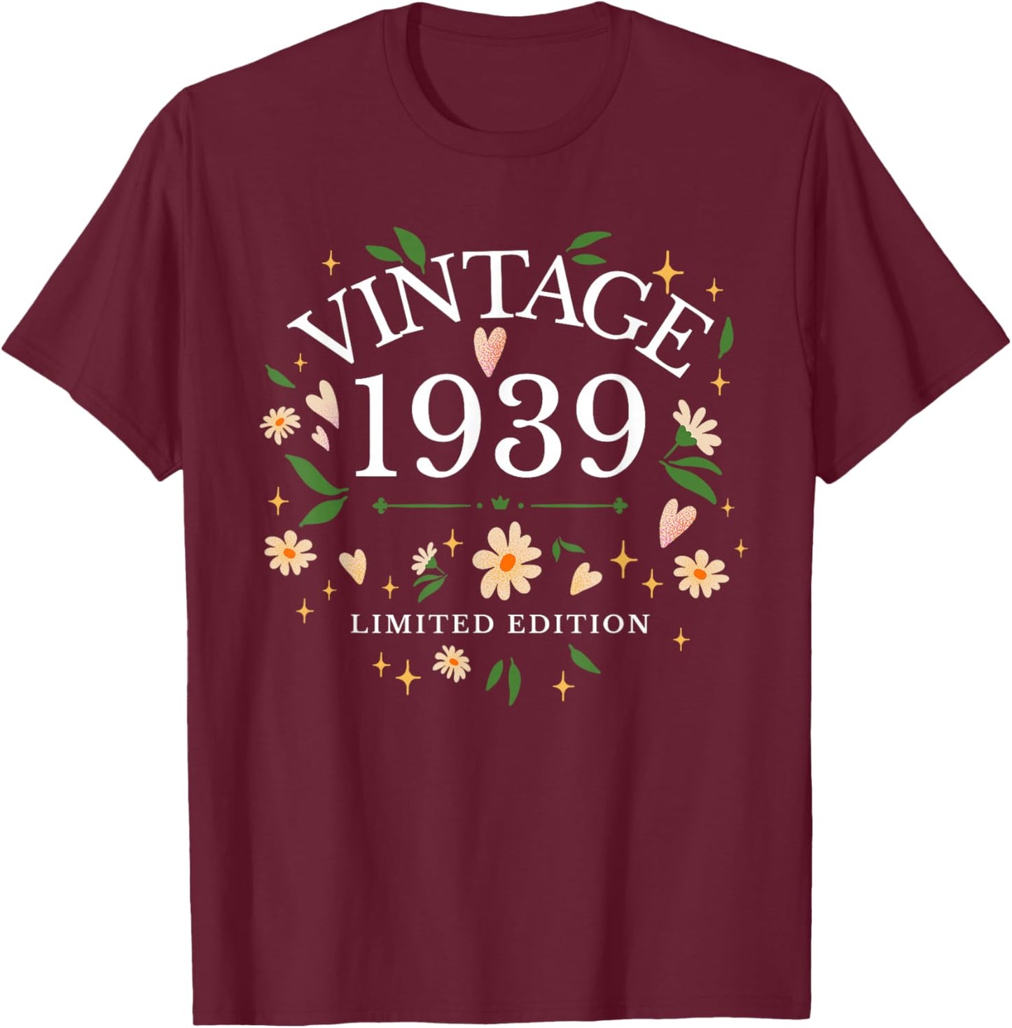 Vintage 1939 Floral Flower 87 Year Old 87th Birthday Women T-Shirt - T-Shirt | Maroon