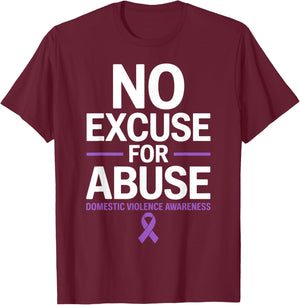 No Excuse for Abuse Domestic Violence Awareness DV Ribbon T-Shirt - T-Shirt | Maroon