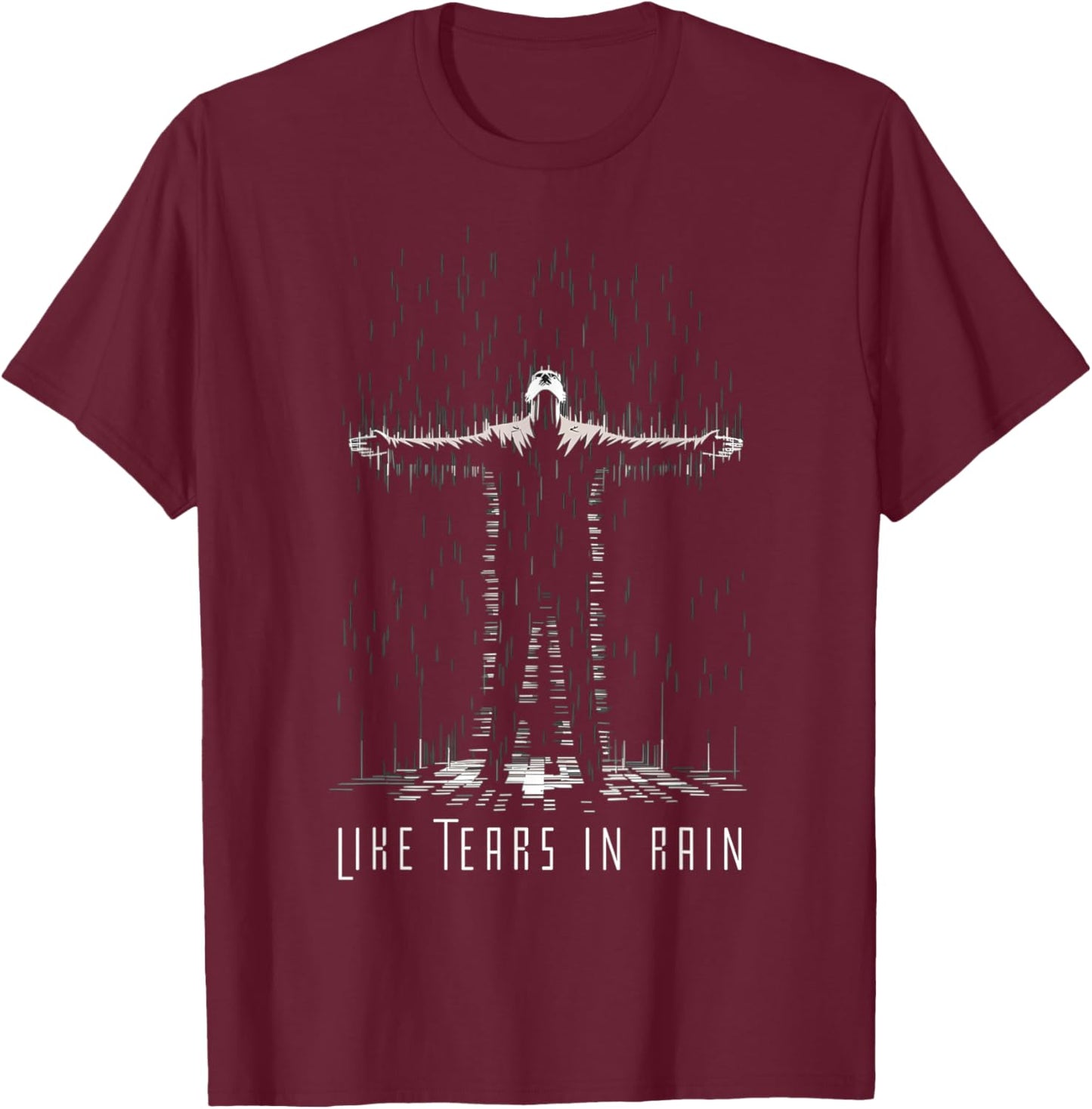 Like Tears in Rain Cyberpunk Silhouette Art T-Shirt - T-Shirt | Maroon
