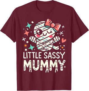 Kids Little Sassy Mummy Girl Cute Mummy Halloween Decor T-Shirt - T-Shirt | Maroon