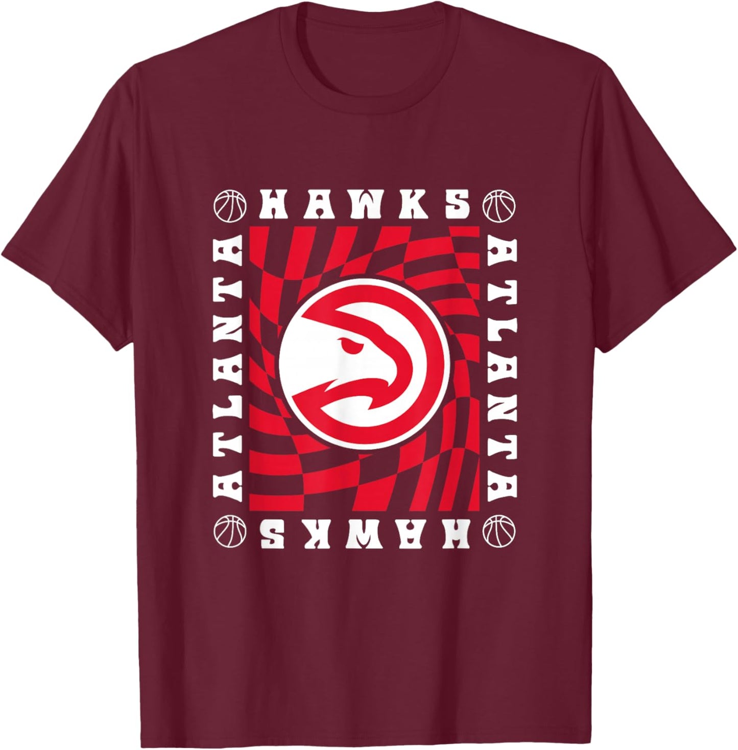 NBA Atlanta Hawks Retro Checkerboard Wave T-Shirt - T-Shirt | Maroon