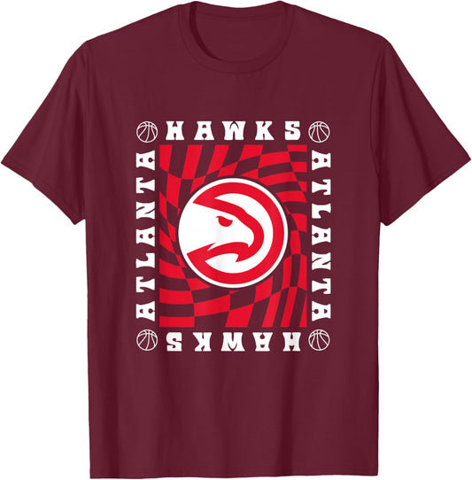 NBA Atlanta Hawks Retro Checkerboard Wave T-Shirt - T-Shirt | Maroon