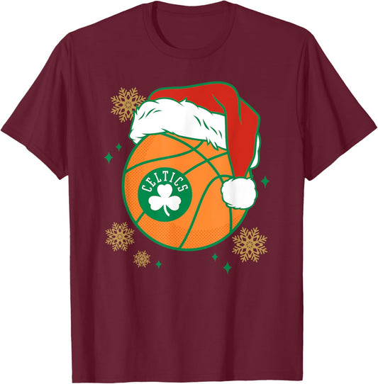 NBA Boston Celtics Christmas Santa Hat Ball T-Shirt - T-Shirt | Maroon