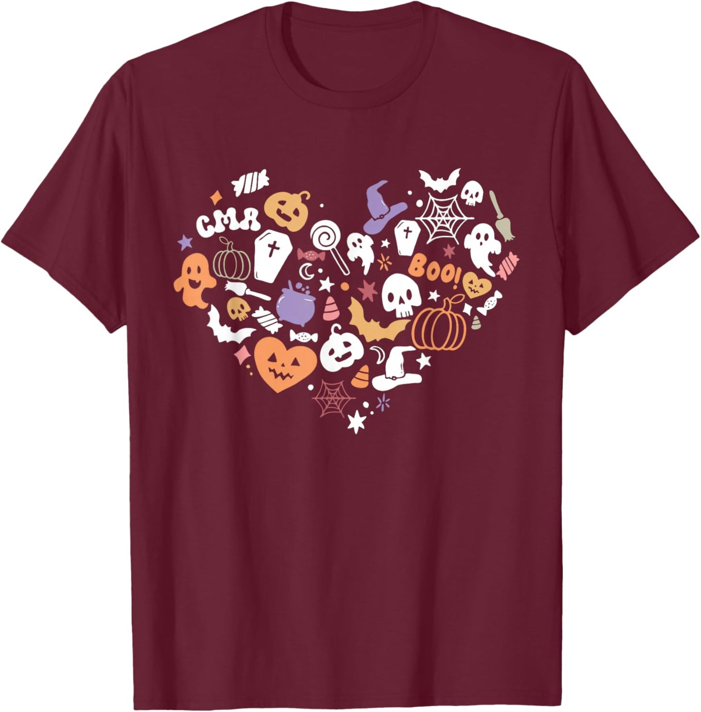 Spooky CMA Certified Medical Assistant Heart Halloween Vibes T-Shirt - T-Shirt | Maroon