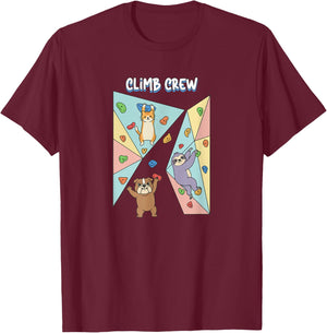 Bouldering Boulder Climb Crew Climbing Wall Dog Cat Sloth T-Shirt - T-Shirt | Maroon