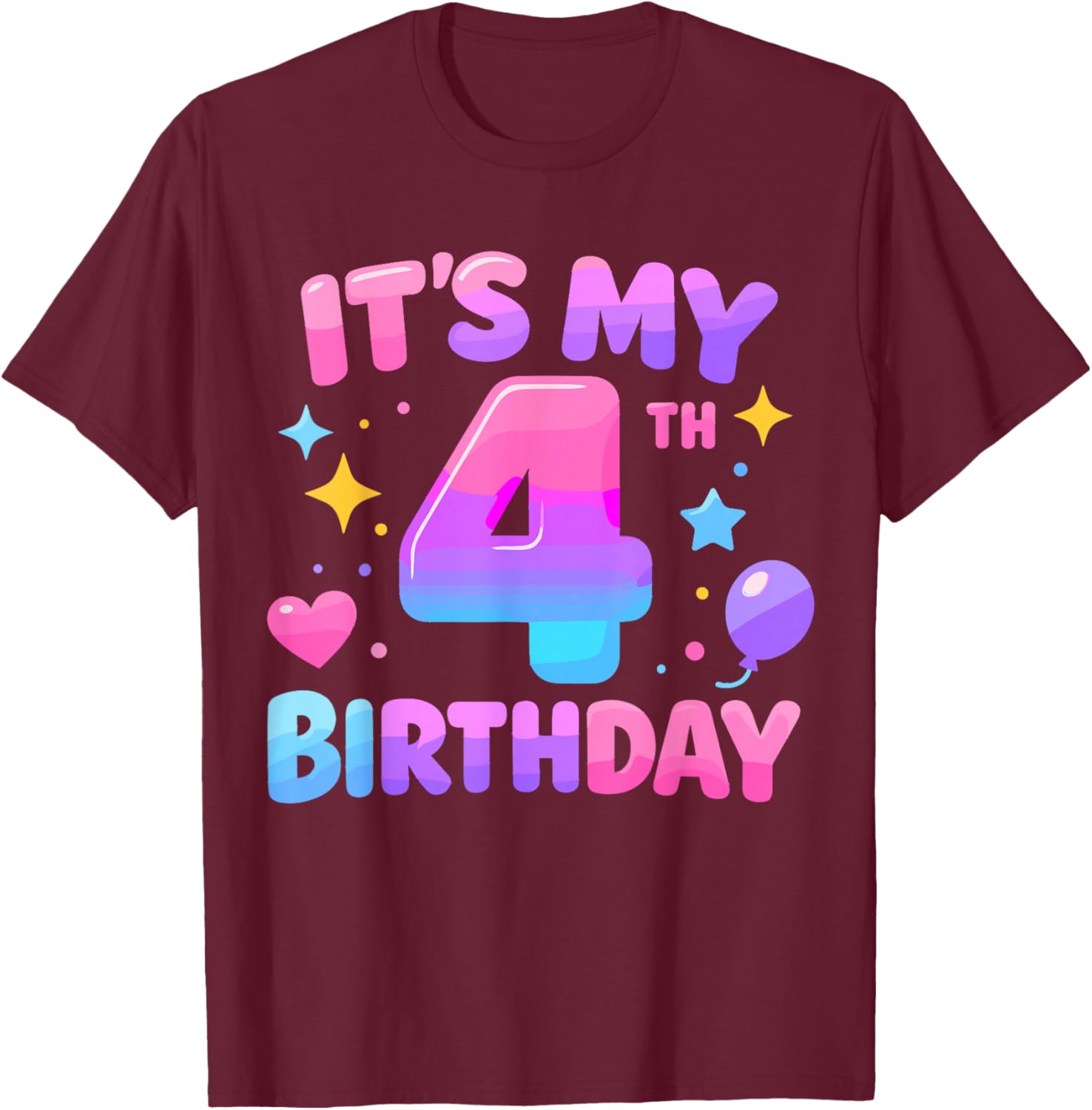 4th Birthday Girls Apparel Four Years Old It's My 4 Bday T-Shirt - T-Shirt | Maroon
