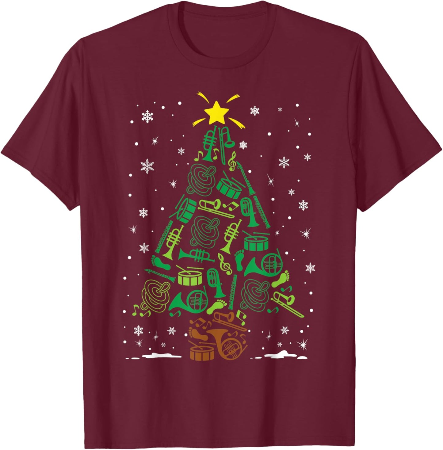 Marching Band Instrument Family Matching Christmas Tree T-Shirt - T-Shirt | Maroon