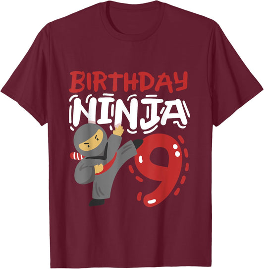 Birthday Ninja 9 Years Old Karate Kids 9th Birthday Boys T-Shirt - T-Shirt | Maroon